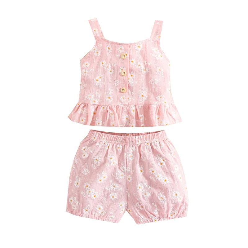 2Pcs Baby Girls Outfit, Solid Color/Floral Buttons Sleeveless Tank Tops + Elastic Waist Shorts for Toddlers, 0-24 Months
2Pcs Baby Girls Outfit, Solid Color/Floral Buttons Sleeveless Tank Tops + Elastic Waist Shorts for Toddlers, 0-24 Months