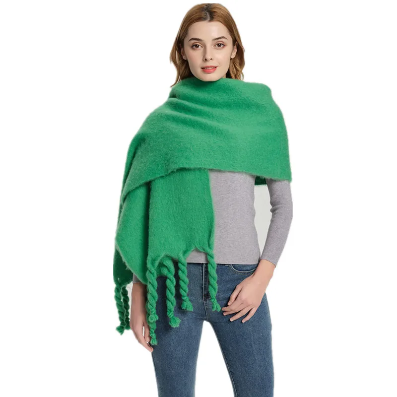 

2023 роскошный кашемировый яркий Однотонный женский шарф зимняя шаль и накидка бандана из пашмины женский платок с кисточками толстое одеяло