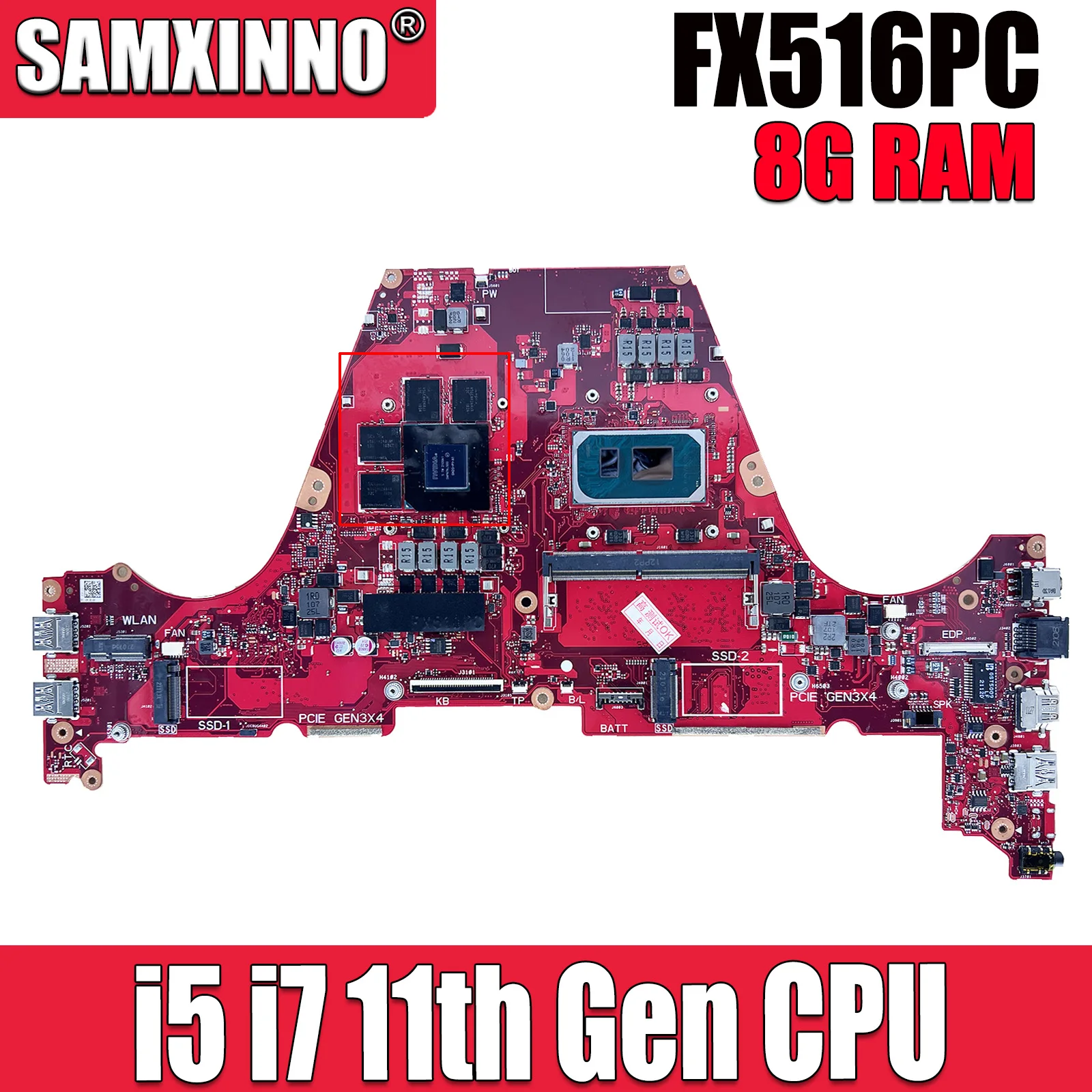 FX516PC Mainboard For ASUS Heaven's ChoiceAir TUF FX516PC FX516PE FX516P FX516 Laptop Motherboard I5 I7 11th Gen 8GB-RAM RTX3050
FX516PC Mainboard For ASUS Heaven's ChoiceAir TUF FX516PC FX516PE FX516P FX516 Laptop Motherboard I5 I7 11th Gen 8GB-RAM RTX3050
