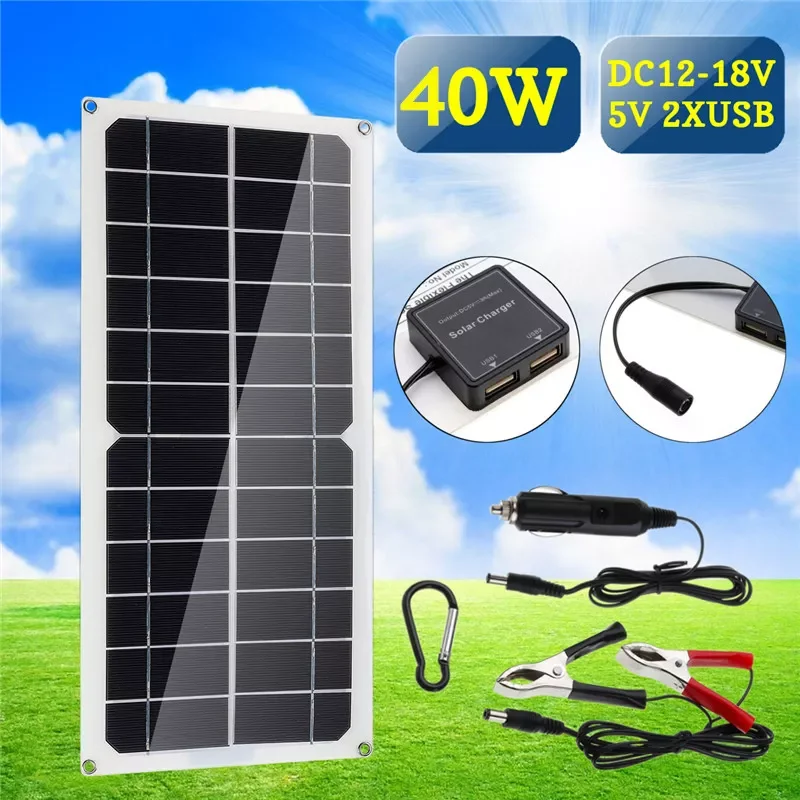 NEW 40W Solar Panel Monocrystalline Silicon Cell Solar Panel Double USB Interface with Cigarette Lighter Plug Outdoors DC12-18V
NEW 40W Solar Panel Monocrystalline Silicon Cell Solar Panel Double USB Interface with Cigarette Lighter Plug Outdoors DC12-18V