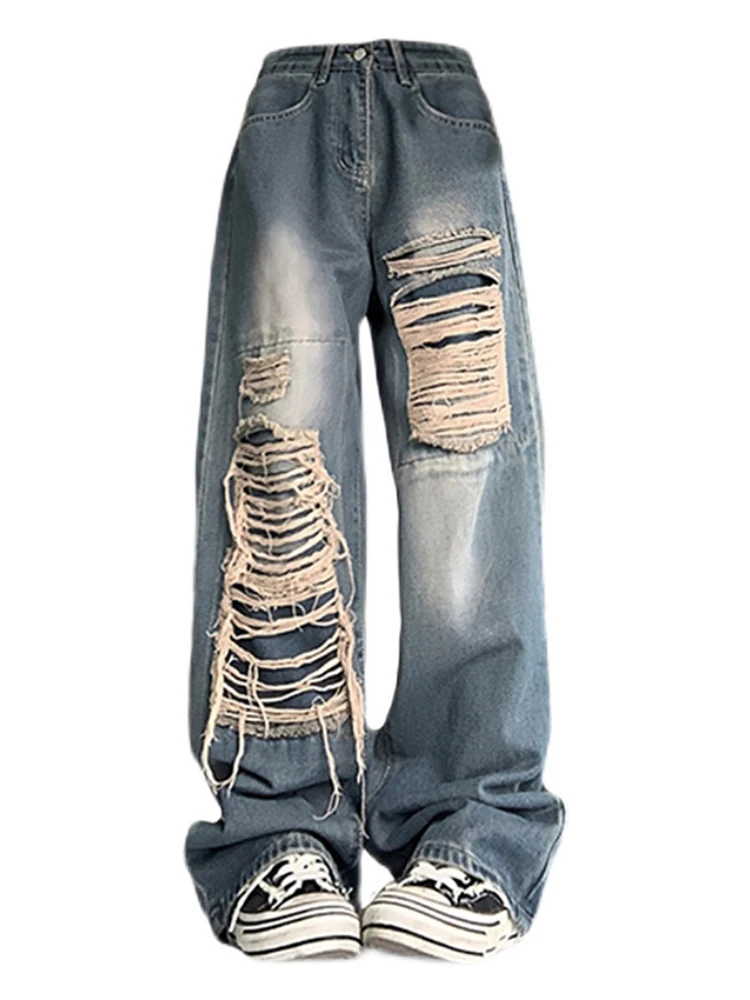 Women Japanese Harajuku Fashion Gyaru Denim Pants Low Rise Ripped Mom Jeans Cyber Grunge Y2k Streetwear Hole Long Trousers 2000s
Women Japanese Harajuku Fashion Gyaru Denim Pants Low Rise Ripped Mom Jeans Cyber Grunge Y2k Streetwear Hole Long Trousers 2000s