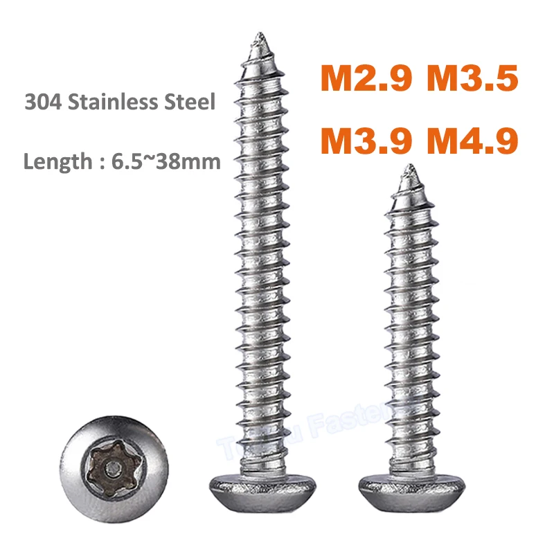 10/20/50pcs M2.9 M3.5 M3.9 M4.8 304 A2 Stainless Steel Six Lobe Torx Pan Round Head with Pin Security Self-tapping Wood Screw
10/20/50pcs M2.9 M3.5 M3.9 M4.8 304 A2 Stainless Steel Six Lobe Torx Pan Round Head with Pin Security Self-tapping Wood Screw