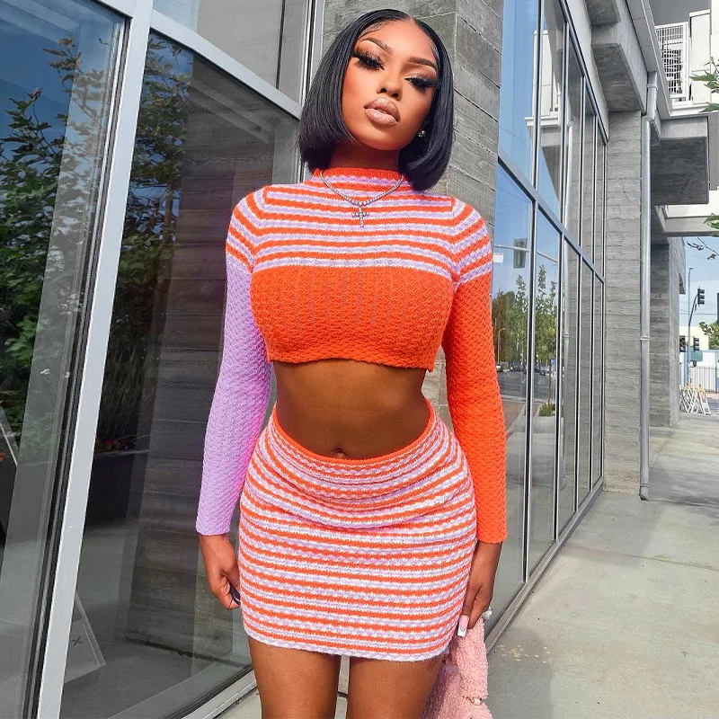 Color Blocked Knitting Women Long Sleeve Patchwork Crop Top Mini Skirt 2 Pcs Set 2022 Fall Y2K Festival Party Outfit
Color Blocked Knitting Women Long Sleeve Patchwork Crop Top Mini Skirt 2 Pcs Set 2022 Fall Y2K Festival Party Outfit