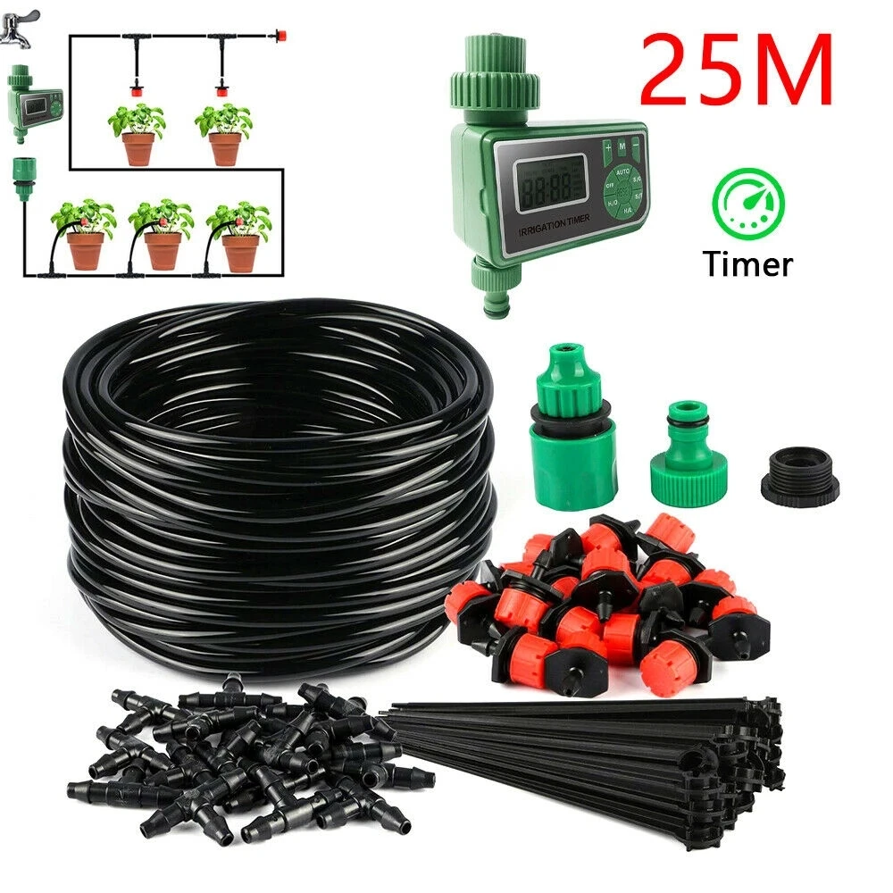25M Drip Irrigation System Adjustable dripper Automatic Watering Irrigation System Kit Garden Hose Micro Drip Watering Kits
25M Drip Irrigation System Adjustable dripper Automatic Watering Irrigation System Kit Garden Hose Micro Drip Watering Kits