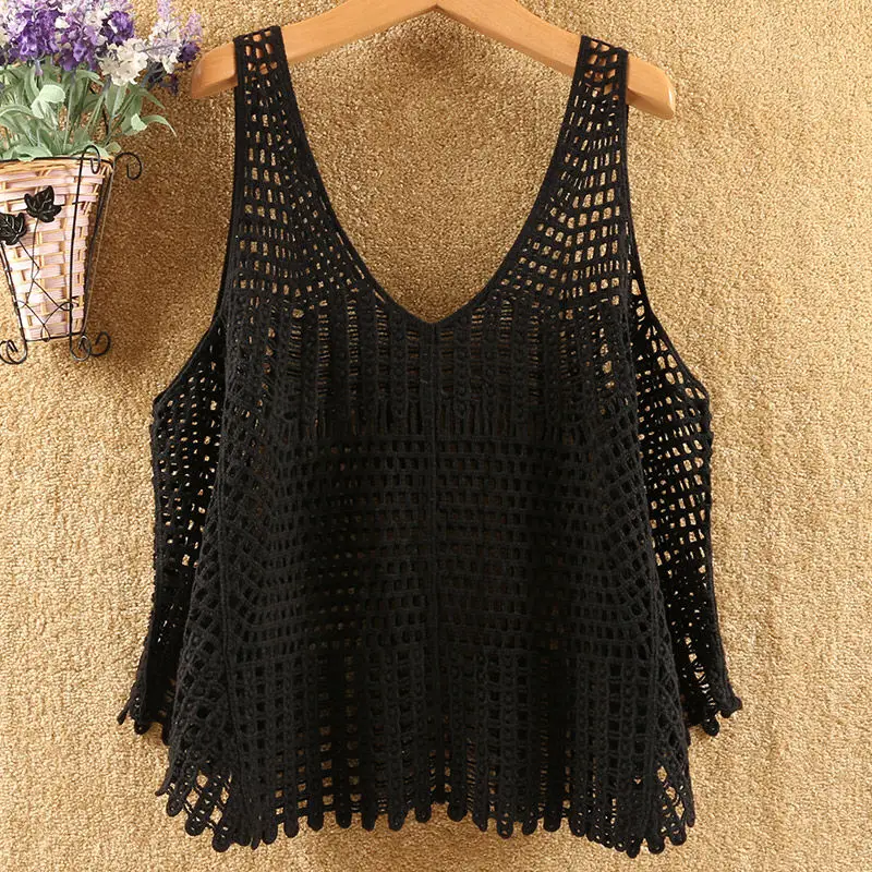 Women 2022 Summer Fashion Hollow Out Loose Vest Female Solid Color Knitted Sleeveless Tops Ladies Sexy V-neck Vest Tops W36
Women 2022 Summer Fashion Hollow Out Loose Vest Female Solid Color Knitted Sleeveless Tops Ladies Sexy V-neck Vest Tops W36