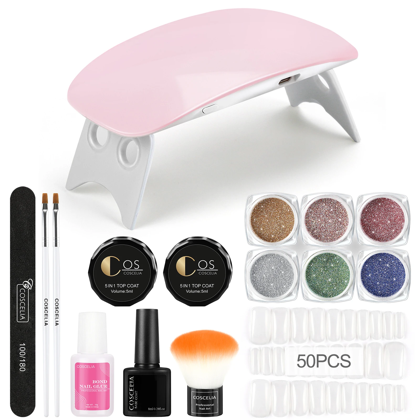 COSCELIA Manicure Set Nail Decoration Tools Nail Glitter Powder With UV LED Nail Lamp Fake Nails Base and Top Coat for Nail Art
COSCELIA Manicure Set Nail Decoration Tools Nail Glitter Powder With UV LED Nail Lamp Fake Nails Base and Top Coat for Nail Art