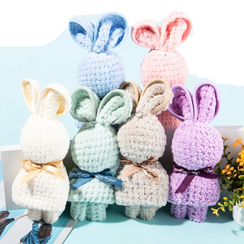 

30*30cm Coral Velvet Towel Bear Bunny Plush Towels Breathable Absorbent Handkerchief Ceremony Gift Pineapple Lattice Washrag