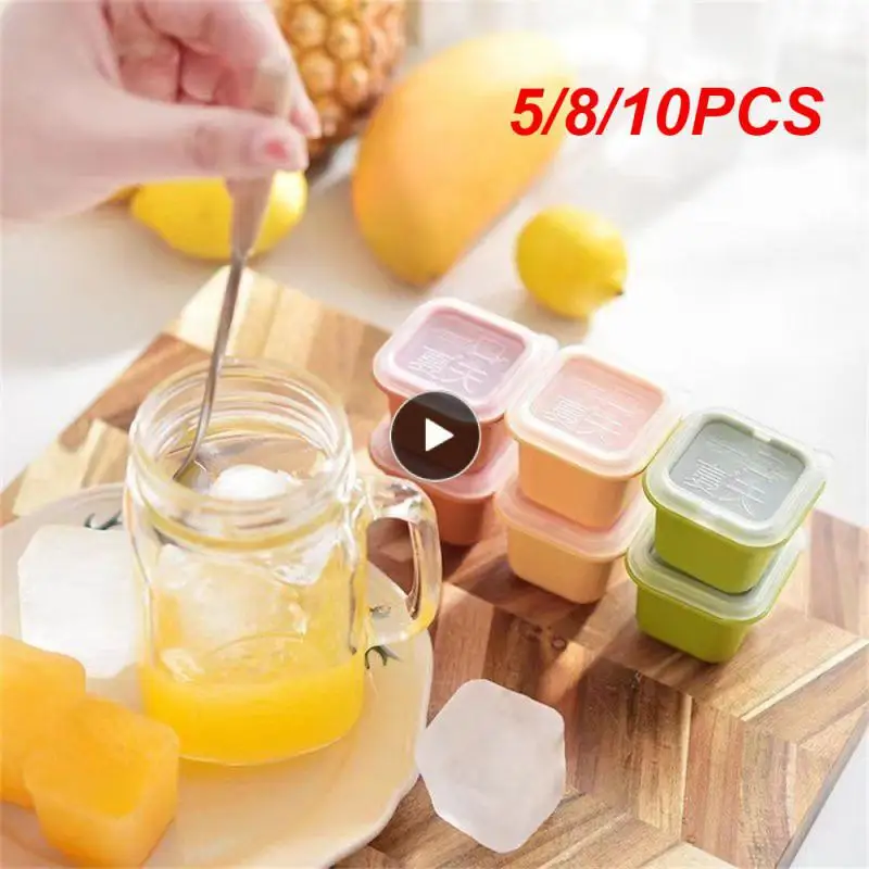 

5/8/10PCS Orange Ice Crate Colorful Design Ice Making Supplies Prevent Cross Smell Superposable Independent Mold With Lid Green