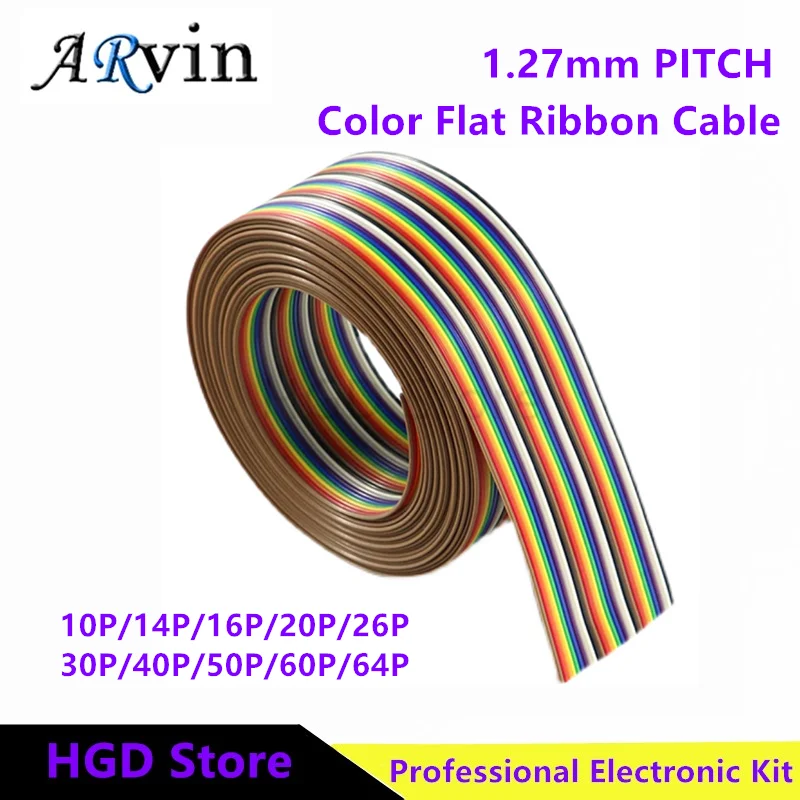 

1Meter 10P/12P/14P/16P/20P/26P/34P/40P/50P 1.27mm PITCH Color Flat Ribbon Cable Rainbow DuPont Wire for FC Dupont Connector