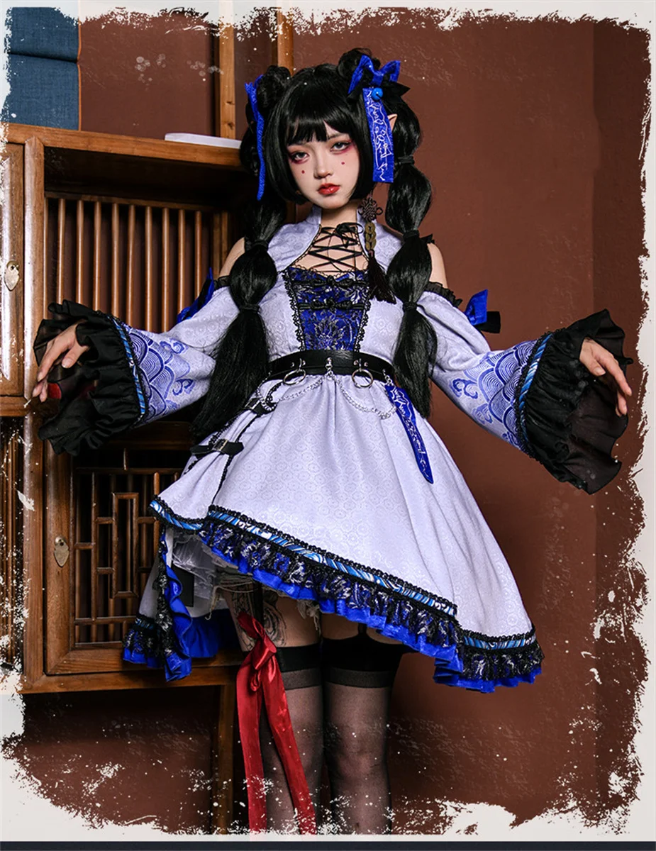Chinese Style Lolita Jsk Sweet Girl Cosplay Elegant Embroidery Flower Print Cloud Spray Lace Ruffled Bow Buckle Tunic Dress 
Chinese Style Lolita Jsk Sweet Girl Cosplay Elegant Embroidery Flower Print Cloud Spray Lace Ruffled Bow Buckle Tunic Dress