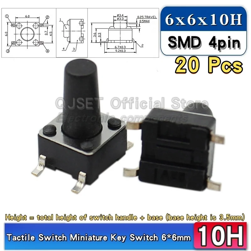 20 шт. тактильный переключатель SMD 6*6*4,3 мм 6x6x5/6/7/8/9/10/11/12/13/14 мм 6X6 4-контактный SMT индукционная духовка сенсорная тактильная кнопка микропереключатель
20 шт. тактильный переключатель SMD 6*6*4,3 мм 6x6x5/6/7/8/9/10/11/12/13/14 мм 6X6 4-контактный SMT индукционная духовка сенсорная тактильная кнопка микропереключатель