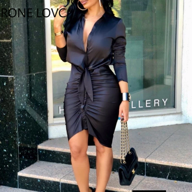 Women Lace-up Solid Color Long Sleeve Midi Dress Shirt Dress Elegant Fashion Party Dress
Women Lace-up Solid Color Long Sleeve Midi Dress Shirt Dress Elegant Fashion Party Dress