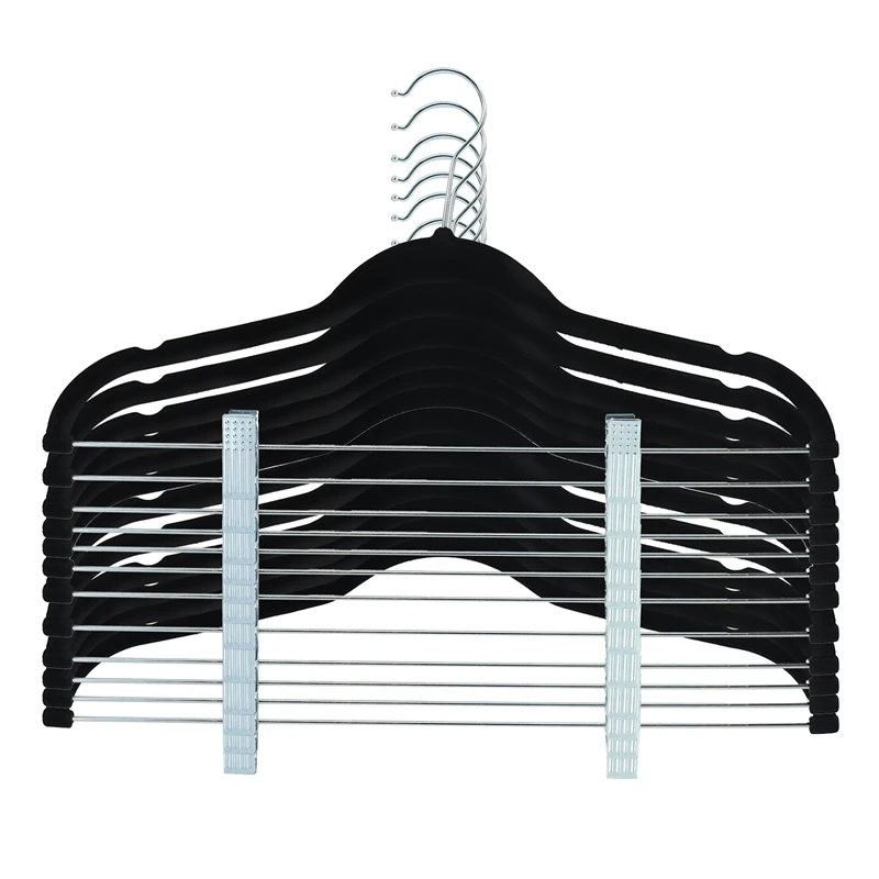 Pack Of 12 Flocking Trouser Hangers With Bar And Clips Suit Hanger Thin Non-Slip Space Saving 360 Rotating Hook For Suits/Shirts
Pack Of 12 Flocking Trouser Hangers With Bar And Clips Suit Hanger Thin Non-Slip Space Saving 360 Rotating Hook For Suits/Shirts