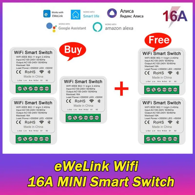 EWeLink Wifi 16A MINI Smart Switch DIY 2-way Control Timer Modules APP Wireless Remote Control Timer Work With Alexa Google Home
EWeLink Wifi 16A MINI Smart Switch DIY 2-way Control Timer Modules APP Wireless Remote Control Timer Work With Alexa Google Home