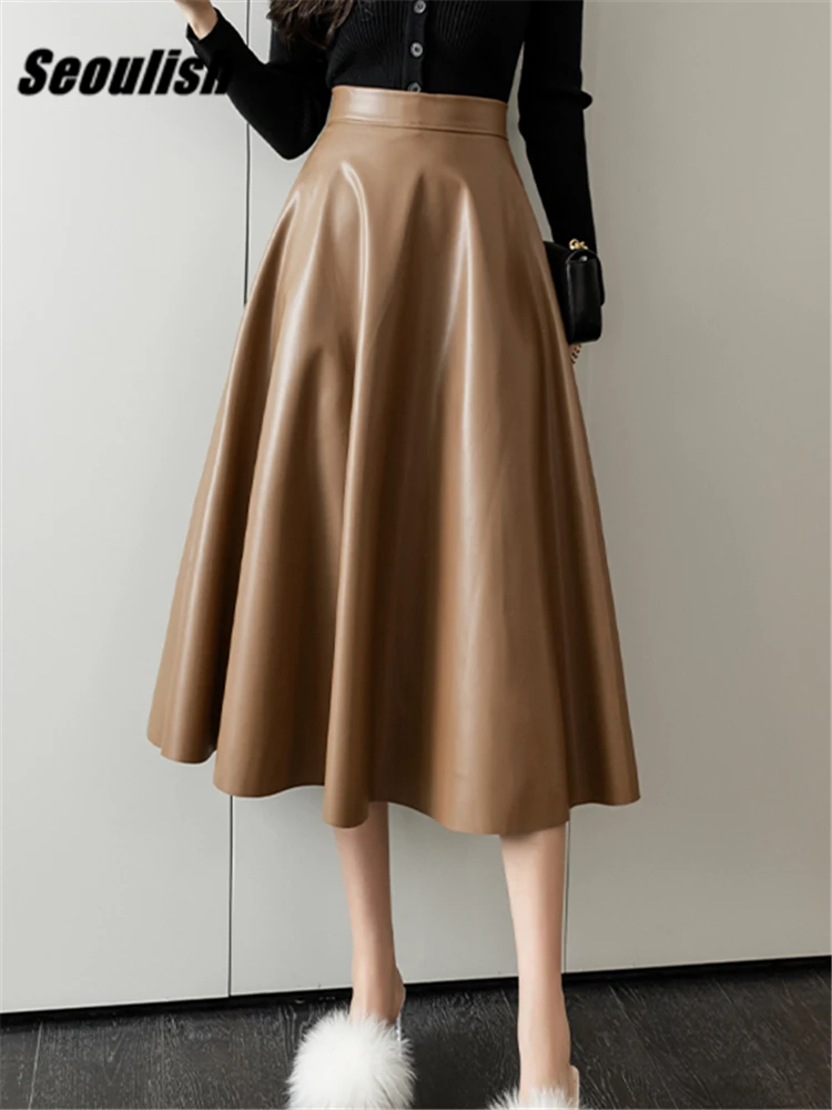 Seoulish Faux PU Leather Women's A-Line Skirts 2022 New Autumn Winter Black High Wasit Solid Chic Umbrella Office Skirts Female
Seoulish Faux PU Leather Women's A-Line Skirts 2022 New Autumn Winter Black High Wasit Solid Chic Umbrella Office Skirts Female