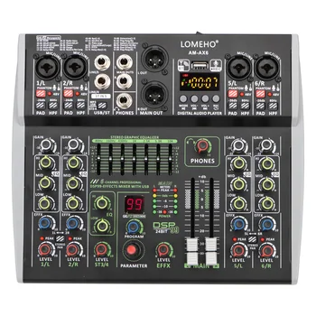 Lomeho Mini 6 Channel Sound Mixer Bluetooth Audio Mixing Console 48V 99DSP Professional USB PC Play Record Podcast AM-AX6