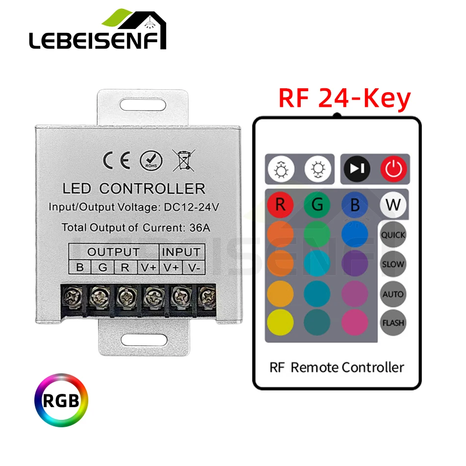 RGB-контроллер Lebeisenf 36A DC 12-24V
RGB-контроллер Lebeisenf 36A DC 12-24V