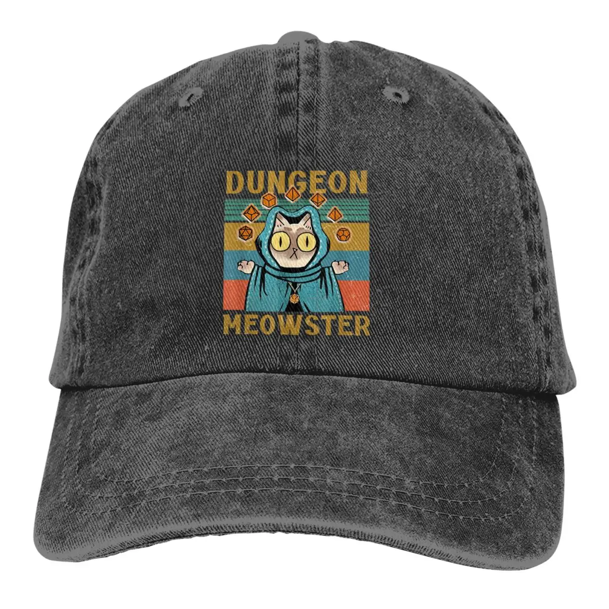 

Washed Men's Baseball Cap Dungeon Meowster Funny Nerdy Trucker Snapback Caps Dad Hat DnD Game Golf Hats