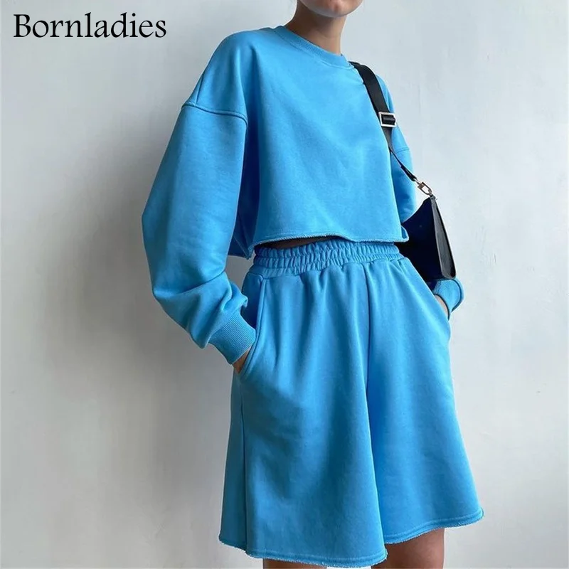 Bornladies Summer Tracksuit Women's Suit 2 Pieces Set Solid Long Sleeve Short Top & Shorts 2022 Spring Female Sets Casual Suits
Bornladies Summer Tracksuit Women's Suit 2 Pieces Set Solid Long Sleeve Short Top & Shorts 2022 Spring Female Sets Casual Suits