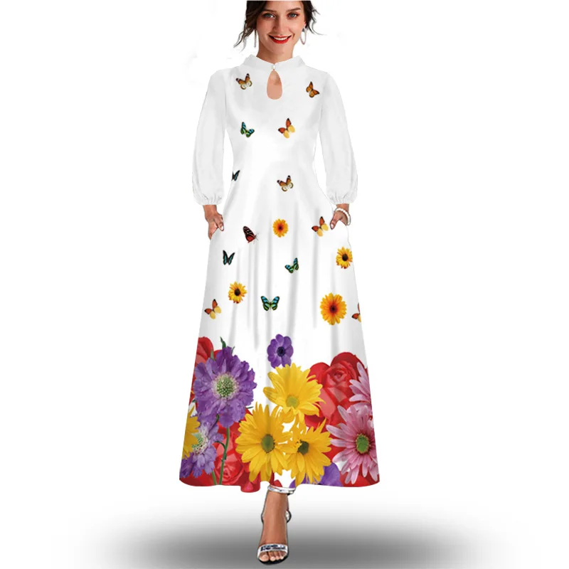 Colorful Floral Casual Maxi Dress Women Autumn Winter Long Sleeve With Pockets Loose Long Dress Elegant Lady Boho Dress Vestidos 
Colorful Floral Casual Maxi Dress Women Autumn Winter Long Sleeve With Pockets Loose Long Dress Elegant Lady Boho Dress Vestidos