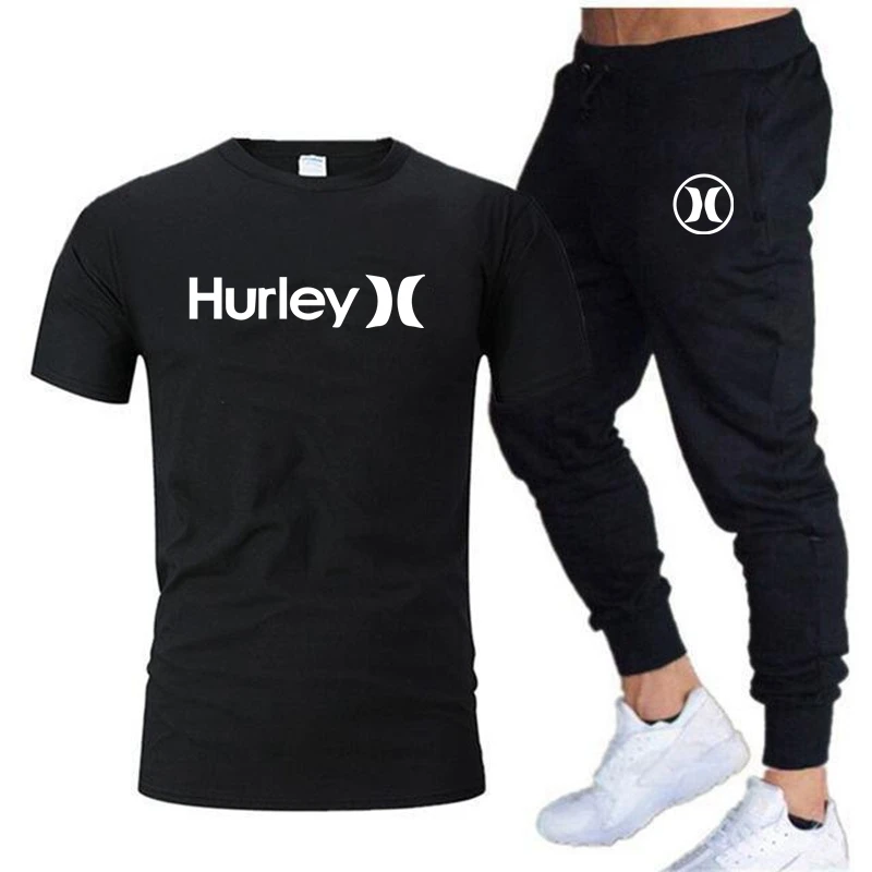 

2023 Men's Cotton Hot Selling Brand Summer T-Shirt+Pants Suit Leisure Hurley Fitness Jogging Pants Men's Fashion Hip-Hop T-Shirt