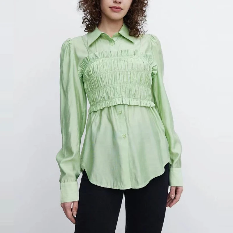 Spring 2022 Women Green Two Piece Set Thin Shirt Turn-down Collar Long Sleeve Slim Blouse Female Sweet Tops QJ8483
Spring 2022 Women Green Two Piece Set Thin Shirt Turn-down Collar Long Sleeve Slim Blouse Female Sweet Tops QJ8483