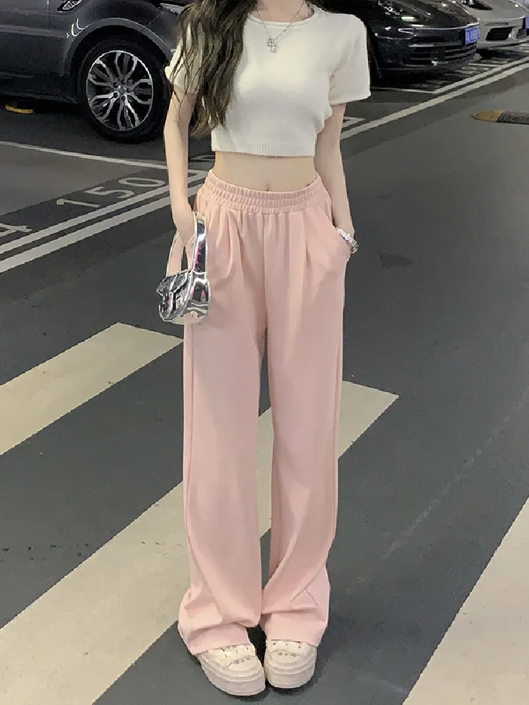 Sports Pants Ladies Elastic High Waist Straight Trousers Loose Pockets Streetwear Wide Leg Pant Summer Tracksuits Women 2022
Sports Pants Ladies Elastic High Waist Straight Trousers Loose Pockets Streetwear Wide Leg Pant Summer Tracksuits Women 2022