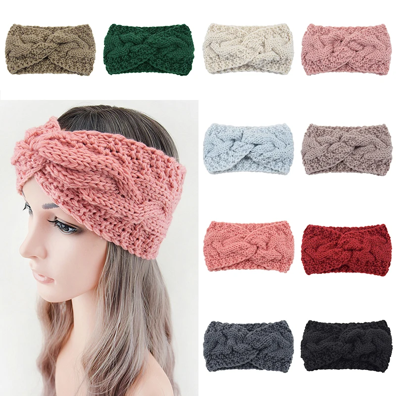 

Woolen Knitting Women Headbands Autumn Winter Woolen Yarn Headwear Twist Cross Hairband For Girls Wide Turban Headwrap