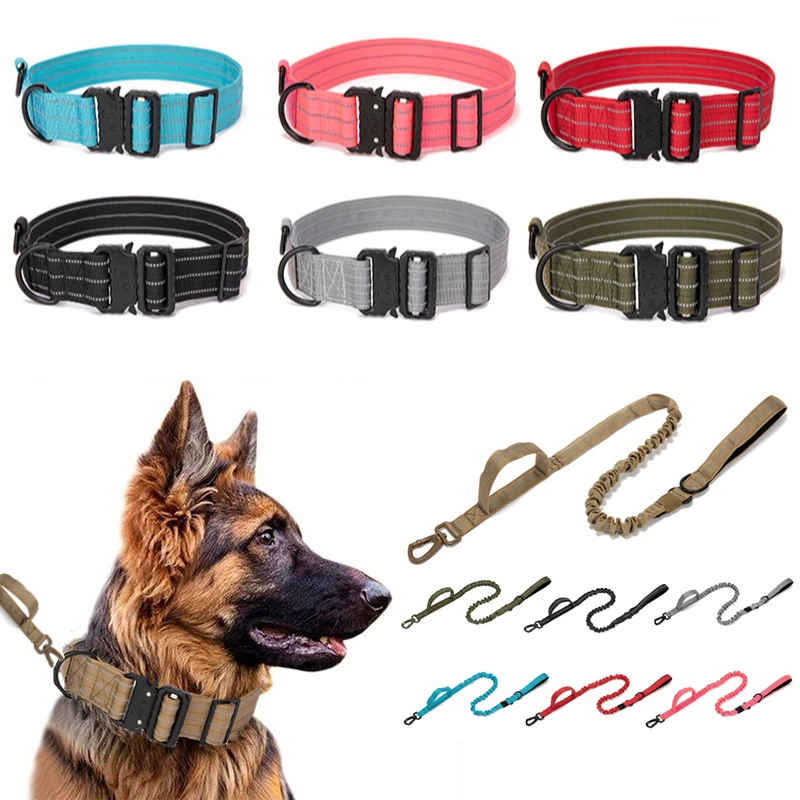 Dog accessories Reflective Durable Tactical Dog Collar Leash Adjustable Military Pet Collar Bungee Leash Perro German Shepherd
Dog accessories Reflective Durable Tactical Dog Collar Leash Adjustable Military Pet Collar Bungee Leash Perro German Shepherd