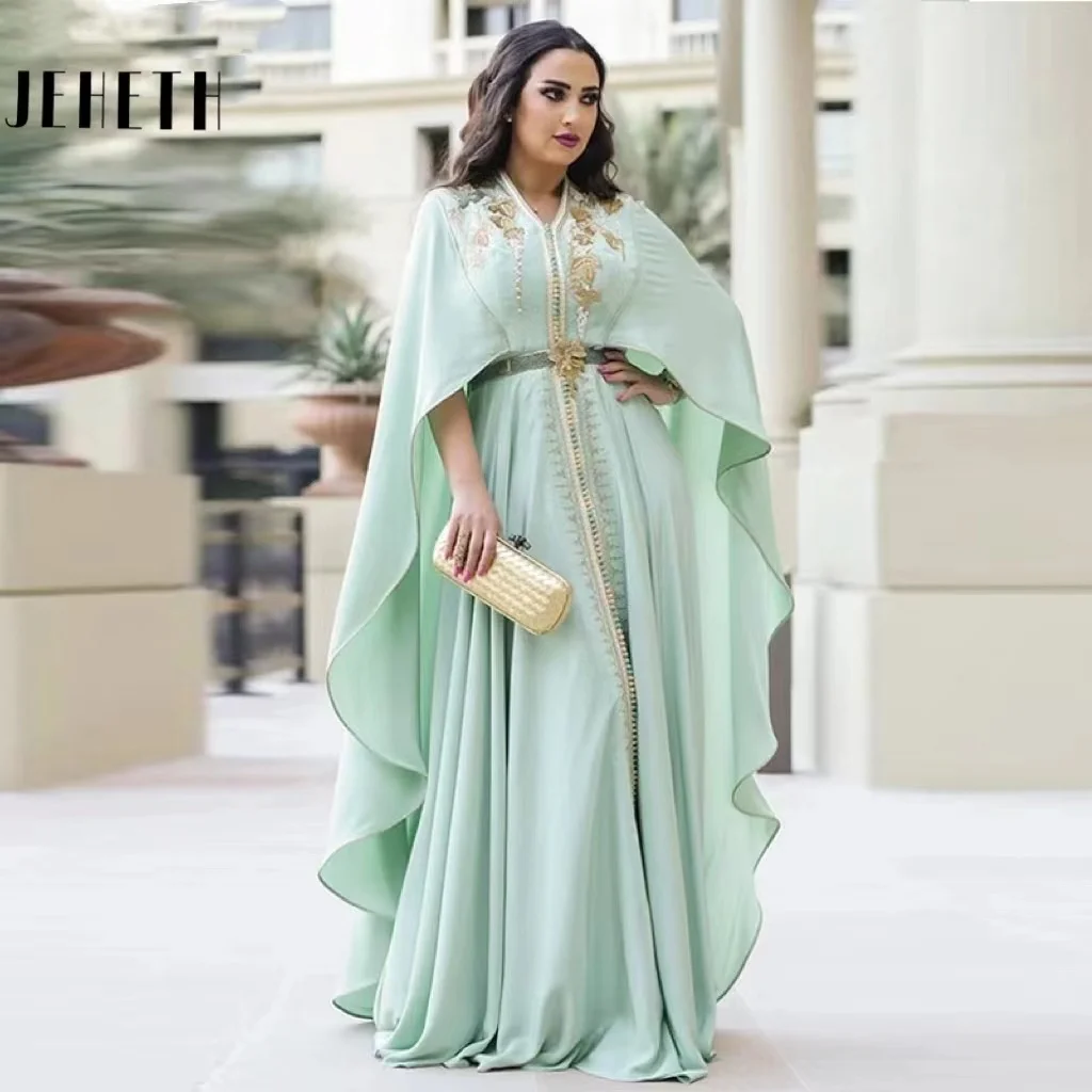JEHETH Mint Green Elegant Moroccan Caftan Evening Party Dresses Embroidery A-Line Long Half Sleeves Dubai Prom Gown With Cape
JEHETH Mint Green Elegant Moroccan Caftan Evening Party Dresses Embroidery A-Line Long Half Sleeves Dubai Prom Gown With Cape