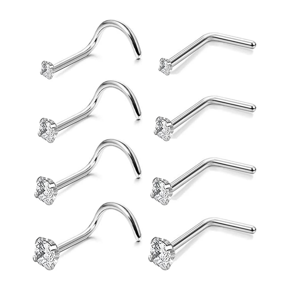 8 шт., серебряные гипоаллергенные серьги-гвоздики с фианитом, 20 г 
8 шт., серебряные гипоаллергенные серьги-гвоздики с фианитом, 20 г