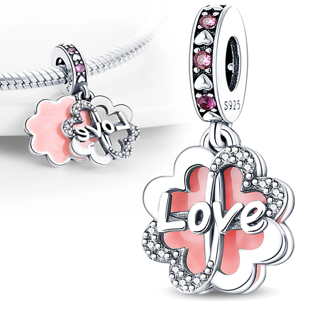 925 Silver Pink heart-shaped flower double charm fit Pandora 925 silver original bracelet charm for women's gift Diy jewelry
925 Silver Pink heart-shaped flower double charm fit Pandora 925 silver original bracelet charm for women's gift Diy jewelry