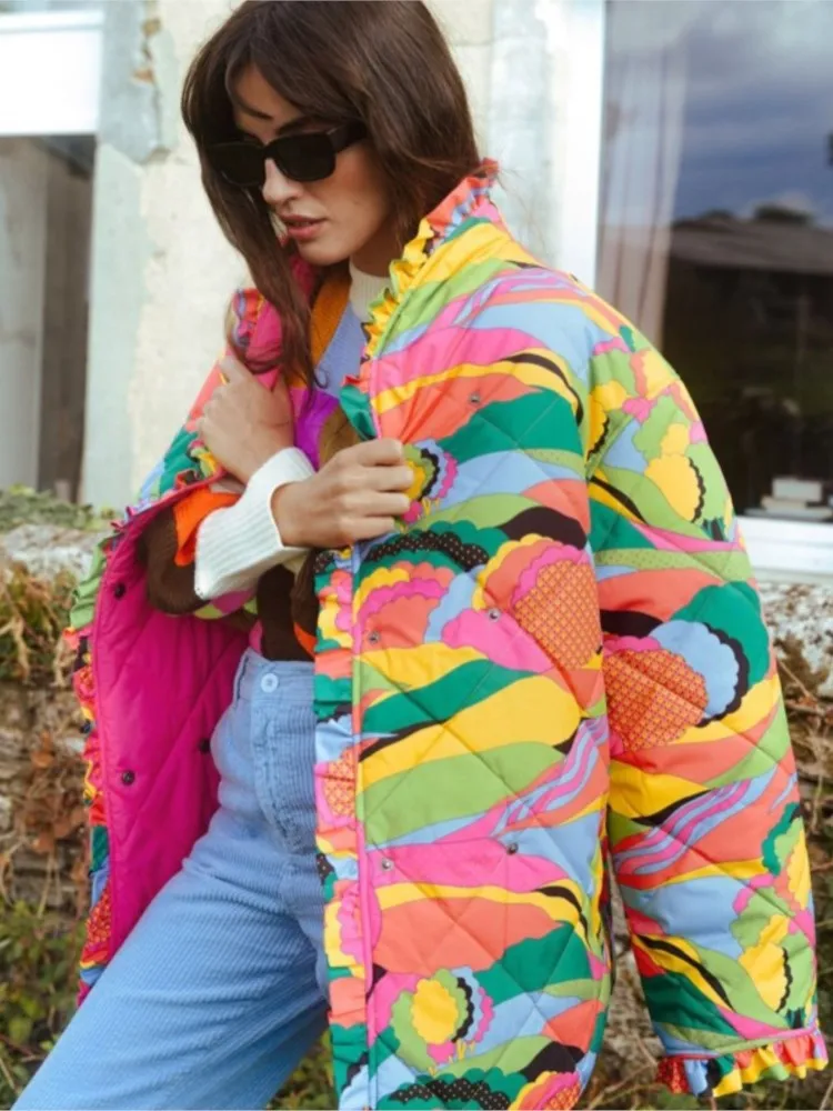 Женская Асимметричная куртка с оборками, разноцветная утепленная парка с разрезом, длинным рукавом и принтом, из хлопка, Осень-зима 2023
Женская Асимметричная куртка с оборками, разноцветная утепленная парка с разрезом, длинным рукавом и принтом, из хлопка, Осень-зима 2023