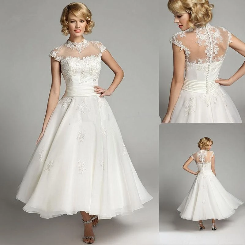 Винтажные Короткие свадебные платья с аппликацией, кружевные свадебные платья-трапеции из органзы до щиколотки с высоким воротником, Лидер...
Винтажные Короткие свадебные платья с аппликацией, кружевные свадебные платья-трапеции из органзы до щиколотки с высоким воротником, Лидер...