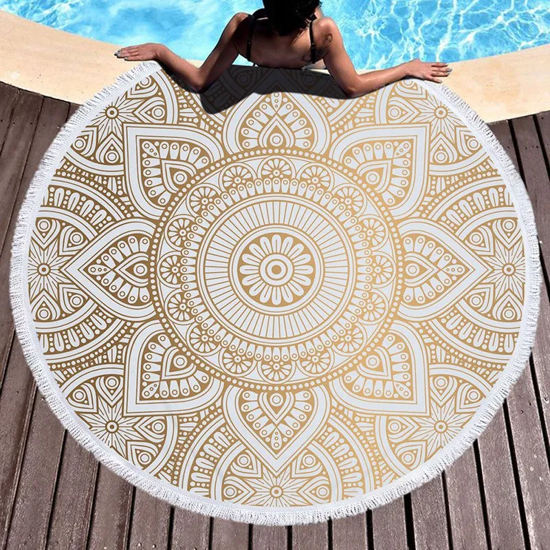 

Round Microfiber Mandala Beach Towel Indian Hippie Boho Beach Towel With Tassels Oversized Wrap Blanket Travel Tapestry