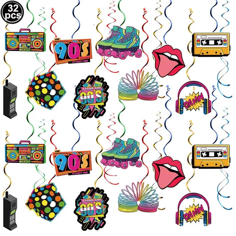 32Pcs Back to the 80s Party Banner Hanging Ceiling Swirls Decor 80S 90S Theme Birthday Party Decorations Hip Hop Party Supplies
32Pcs Back to the 80s Party Banner Hanging Ceiling Swirls Decor 80S 90S Theme Birthday Party Decorations Hip Hop Party Supplies