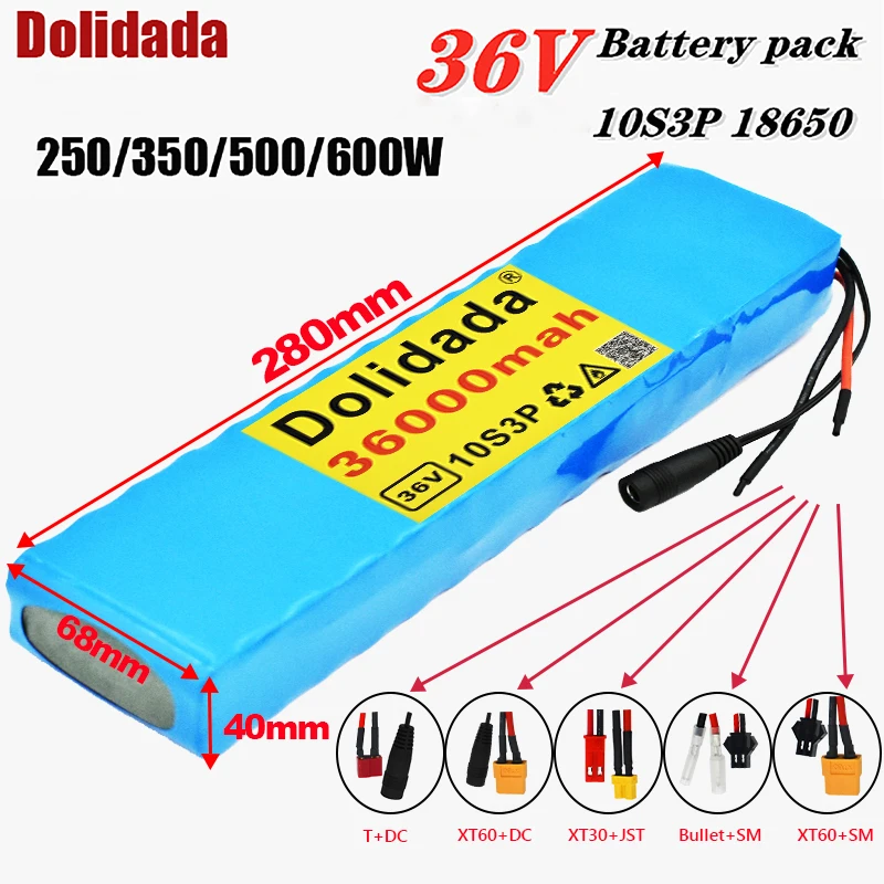 Dolidada 36V 36Ah 18650 Rechargeable Lithium Battery Pack 10S3P 600W Power Modified Bicycle Scooter Electric Vehicle with BMS
Dolidada 36V 36Ah 18650 Rechargeable Lithium Battery Pack 10S3P 600W Power Modified Bicycle Scooter Electric Vehicle with BMS