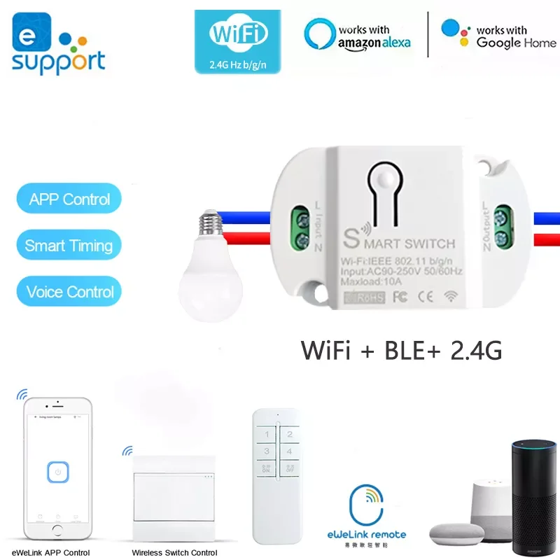 WiFi+BLE+eWeLink 2.4G Smart Switch Wireless Breaker, Smart Home Automation Remote Control By APP/ Voice, Work With Alexa Google
WiFi+BLE+eWeLink 2.4G Smart Switch Wireless Breaker, Smart Home Automation Remote Control By APP/ Voice, Work With Alexa Google