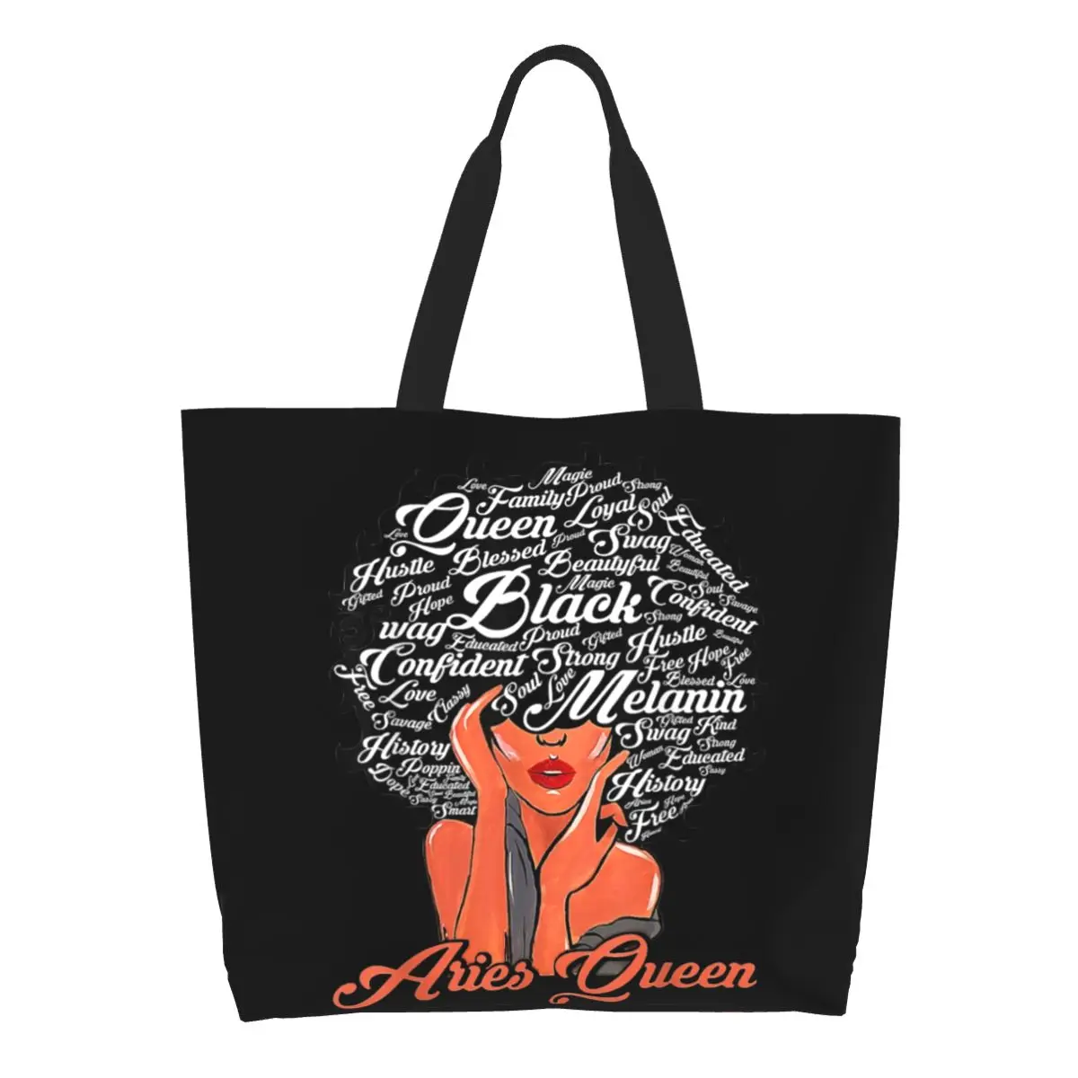 

Многоразовая африканская королева, женская черная сумка для покупок, Женская Холщовая Сумка-тоут через плечо, моющиеся сумки для покупок для продуктов