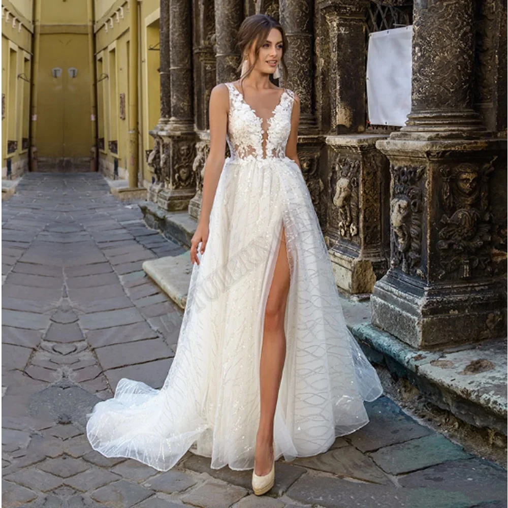 BUTUIERN Sweetheart Wedding Dresses V-Neck Slit Custom-Made Court Train Backless A-LINE Appliques Sleeveless Robe De Mariée
BUTUIERN Sweetheart Wedding Dresses V-Neck Slit Custom-Made Court Train Backless A-LINE Appliques Sleeveless Robe De Mariée