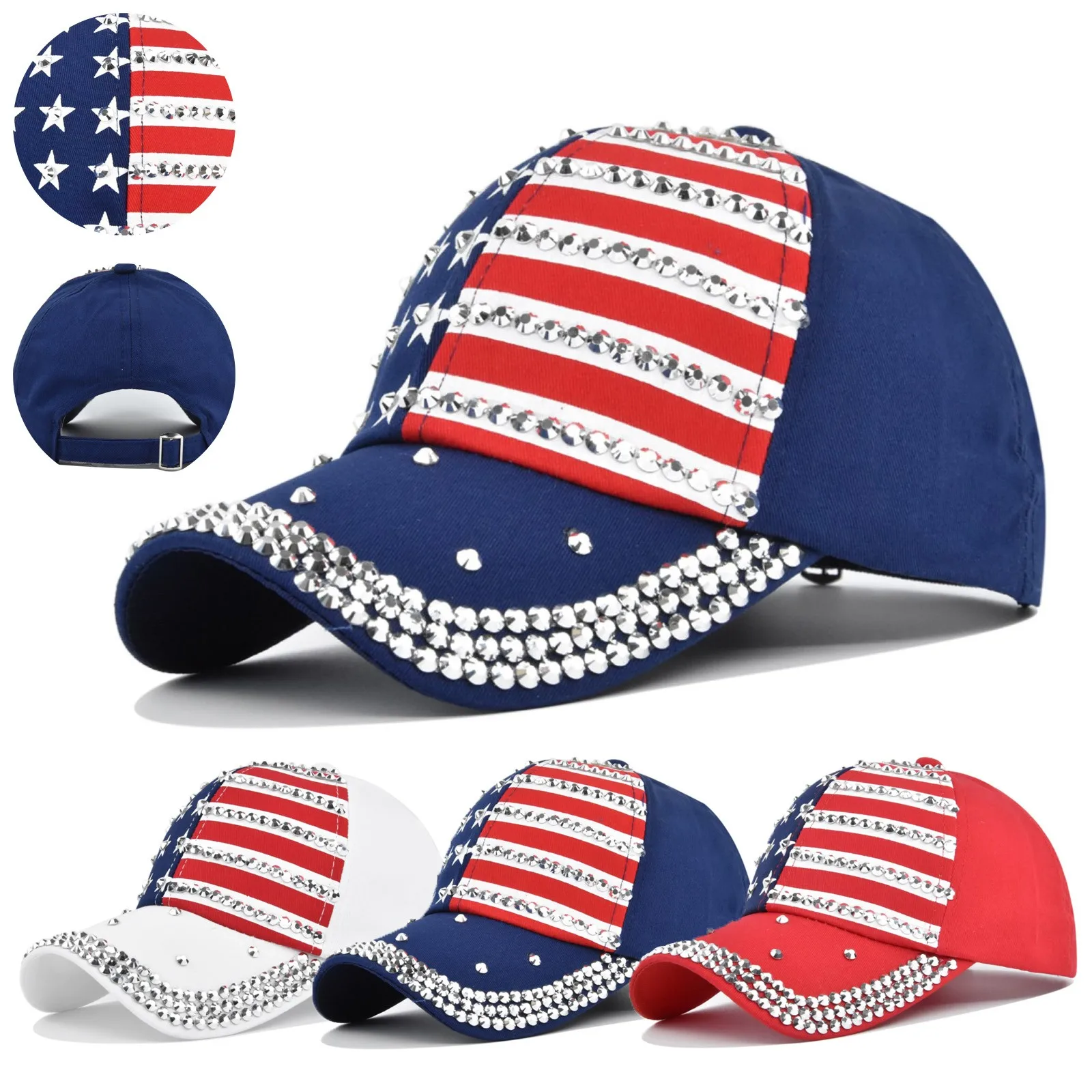 Bling Rhinestone Stripe Stars American Flag Baseball Cap Snap Back Hats for Men Women July 4th Independence Day Party Streetwear
Bling Rhinestone Stripe Stars American Flag Baseball Cap Snap Back Hats for Men Women July 4th Independence Day Party Streetwear