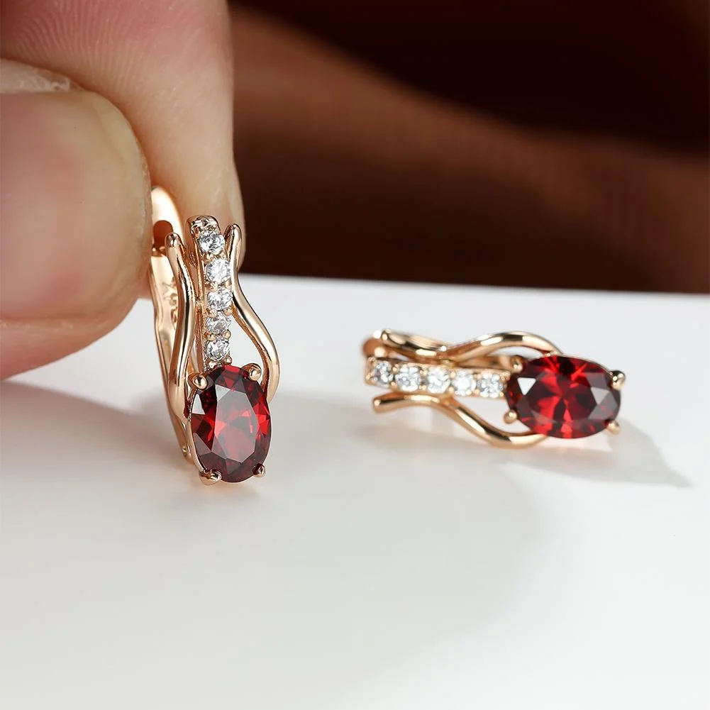 

Oval Cut Red Ruby Earrings for Women White Black Sapphire Female Wedding Jewelry Luxury CZ Claw Drop Earrings Pendientes Mujer