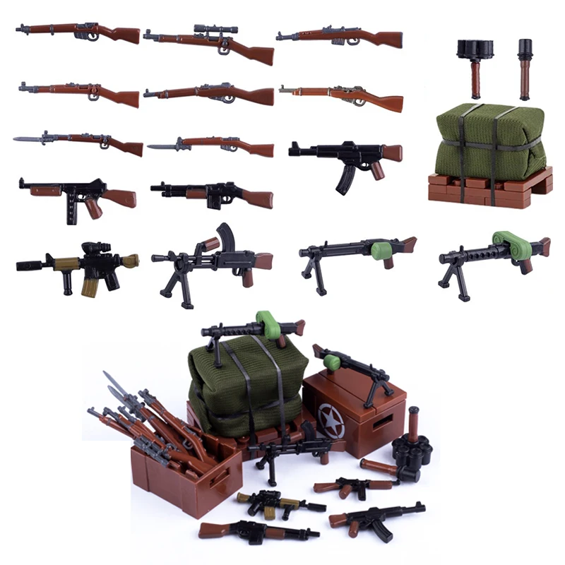 

WW2 Soldier Army Armee Police Figures Military Building Blocks Weapons Gun 98K Bren MOC Bricks Educational Toys For Children Boy