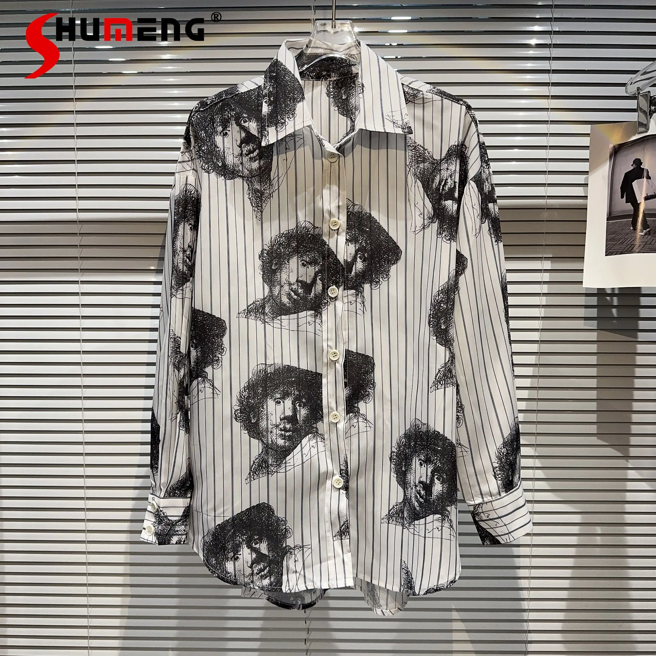 Женская рубашка с длинным рукавом, свободная рубашка в Вертикальную Полоску с принтом граффити, лето 2023 
Женская рубашка с длинным рукавом, свободная рубашка в Вертикальную Полоску с принтом граффити, лето 2023