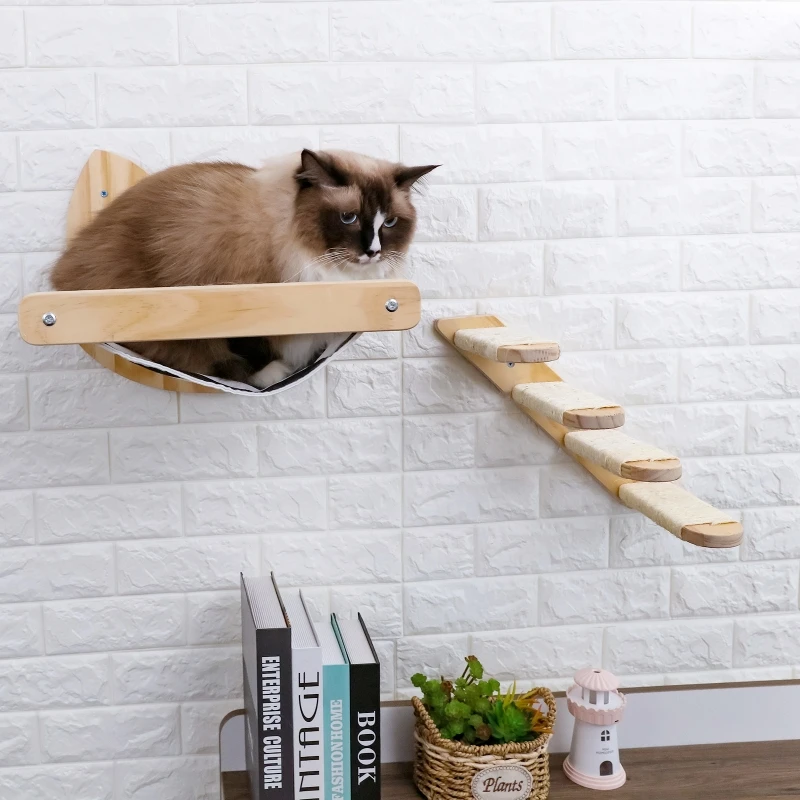 Wall-Mounted Cat Hammock Bed Cat Climbing Ladder Wood Stairs Pet Furniture Kitten Wall Shelf Cat Perch Wooden Scratching Rack
Wall-Mounted Cat Hammock Bed Cat Climbing Ladder Wood Stairs Pet Furniture Kitten Wall Shelf Cat Perch Wooden Scratching Rack