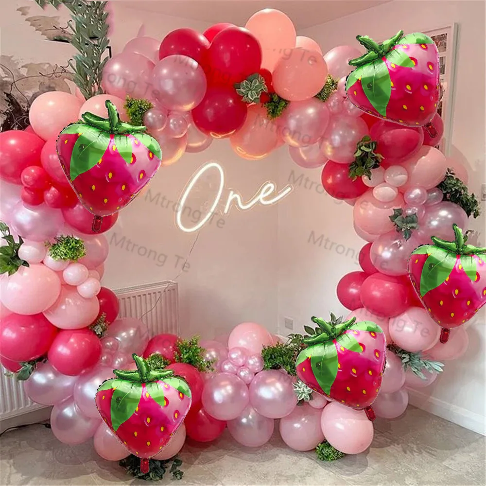 

127pcs Summer Fruit Party Pink Rose Red Latex Balloon Garland Arch Set Strawberry Aluminum Mold Ball Girl Birthday decoration