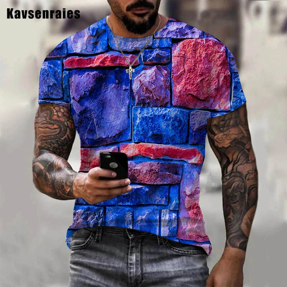 

2022 High Quality Brick Wall 3D T-shirt Colorful Stone Wall Printed Short Sleeve Men Women Summer Casual Streetwear Tops