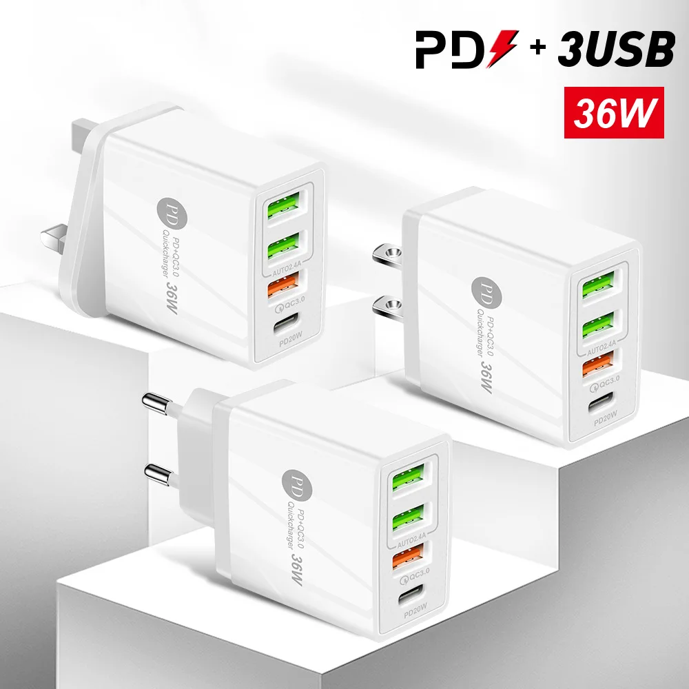 PD36W+QC3.0 2.4A Dual USB Fast Charge Mobile Phone Charger Multi-port USB with PD Charging Head Travel Charger
PD36W+QC3.0 2.4A Dual USB Fast Charge Mobile Phone Charger Multi-port USB with PD Charging Head Travel Charger