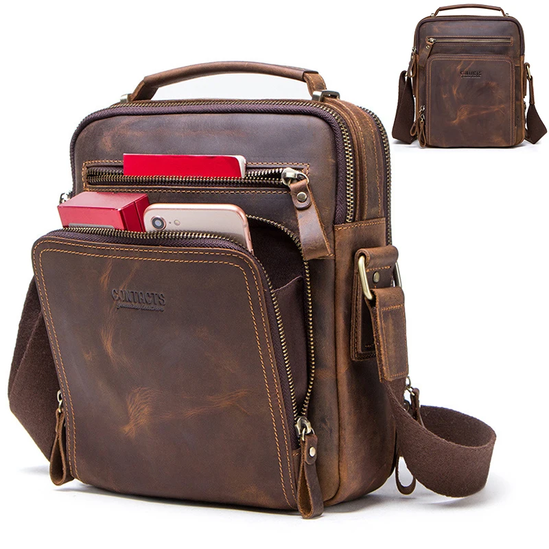 Men Anti-theft Top Layer Cowhide Genuine Leather Shoulder Bags Retro Waterproof Crossbody Travel Sling Messenger Pack for Male
Men Anti-theft Top Layer Cowhide Genuine Leather Shoulder Bags Retro Waterproof Crossbody Travel Sling Messenger Pack for Male