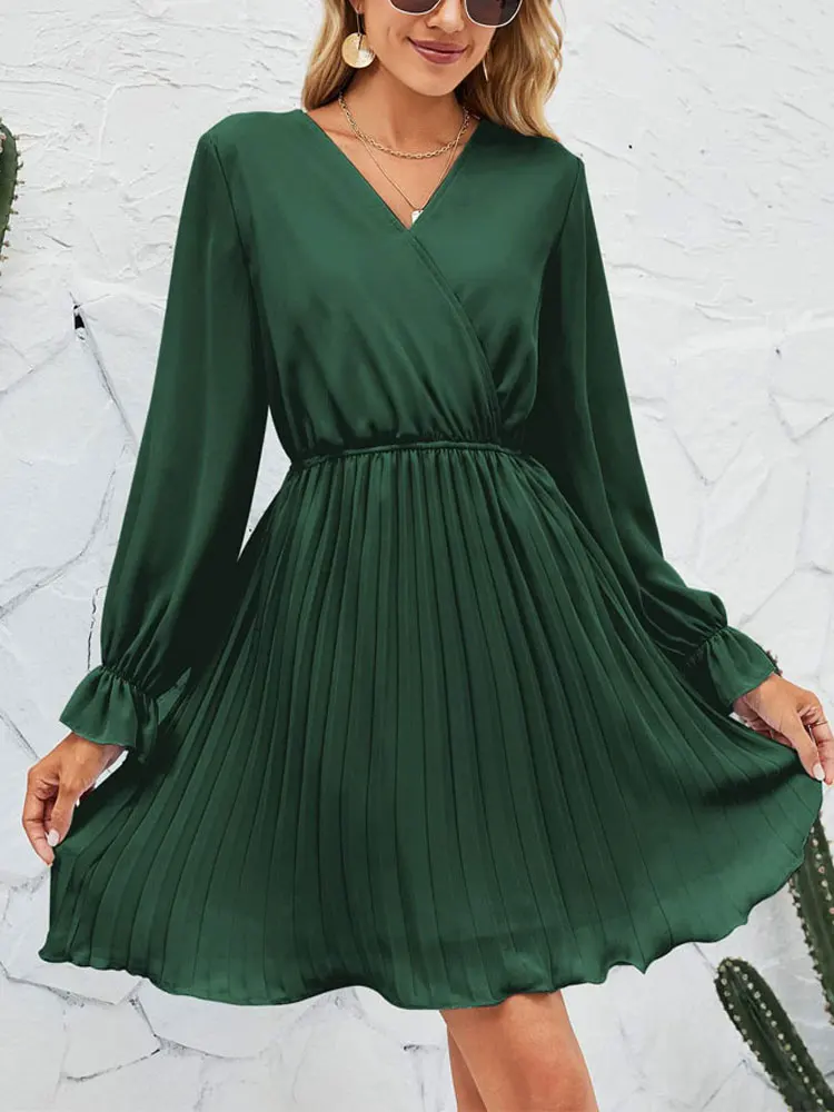 2022 Autumn Pleated Dress Women Long Sleeve Party Dress Ladies Short Mini Winter Green A Line V Neck Wrap Dresses for Women
2022 Autumn Pleated Dress Women Long Sleeve Party Dress Ladies Short Mini Winter Green A Line V Neck Wrap Dresses for Women